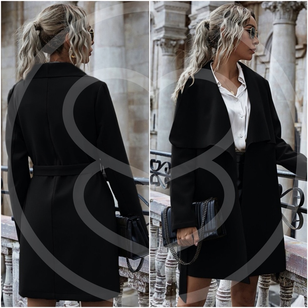 Boho camel wide collar jacket coat belted peacoat - Picture 5 of 8